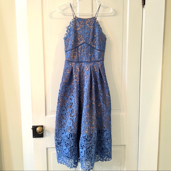 Warehouse Blue Lace Midi Dress - Picture 5 of 12